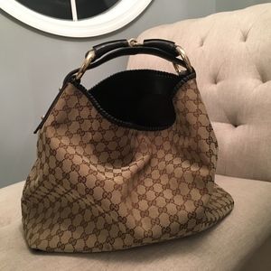 Authentic Large Gucci GG Canvas Horsbit Hobo bag